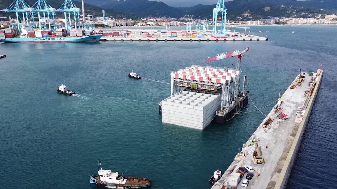 First mega-caisson for new extended Vado breakwater